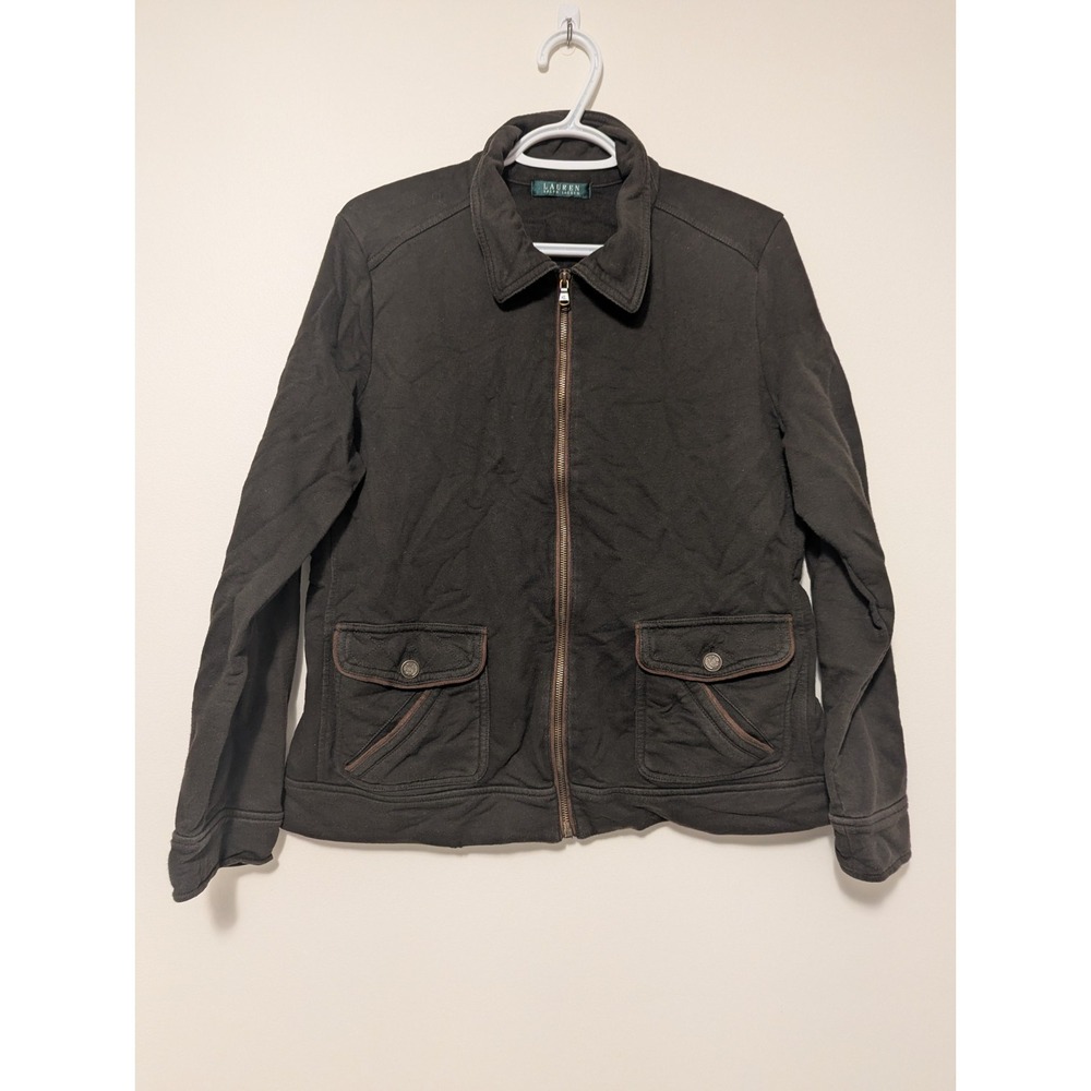 LRL Ralph Lauren Women's Equestrian Full Zip Jacket Sweater Size‎ L Green Brown